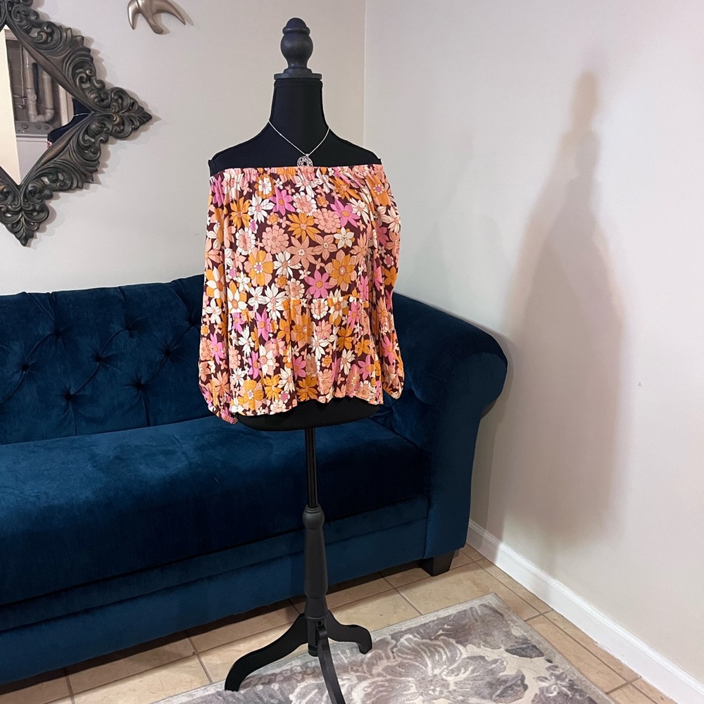 Sanctuary Multicolor Floral Off-Shoulder Blouse